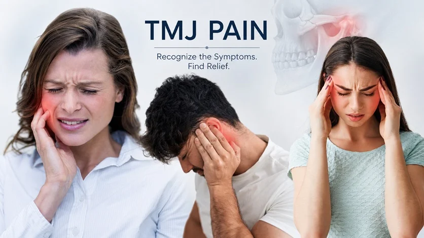 TMJ pain symptom map: jaw, ear, and headache presentations with clinical context — MAP Dental Center Houston.